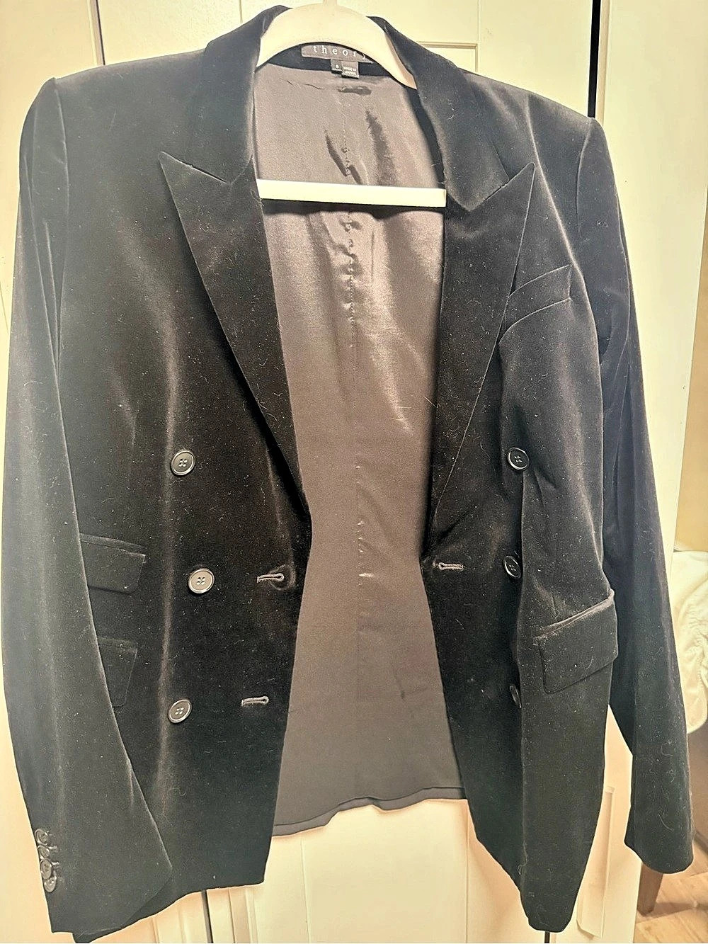 Theory Double-Breasted Blazer in Black Size 8